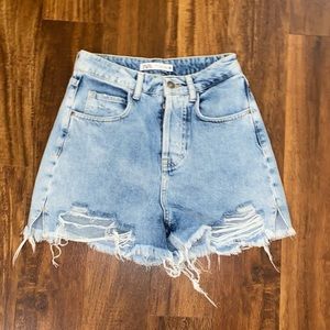 Zara High Waisted Denim Shorts Frayed